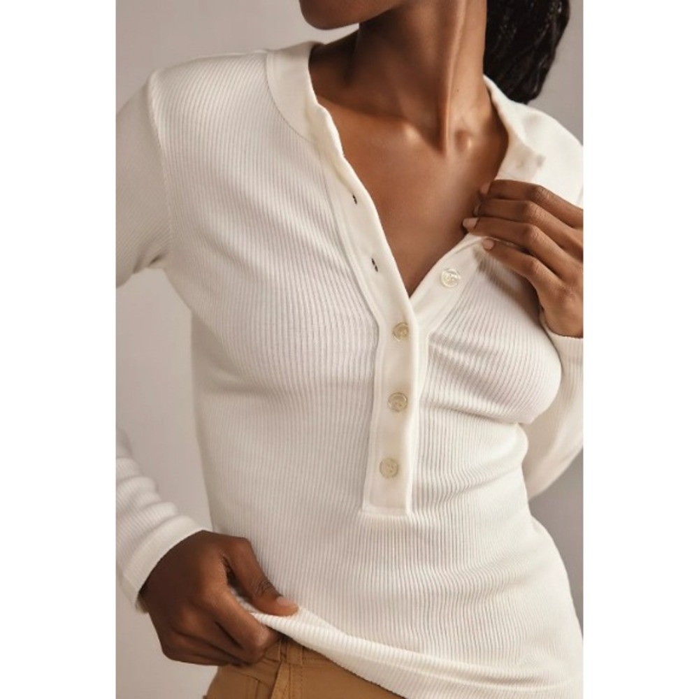 Citizens of Humanity Varra Henley Top Cream Size XL Ribbed Minimalist USANeutral